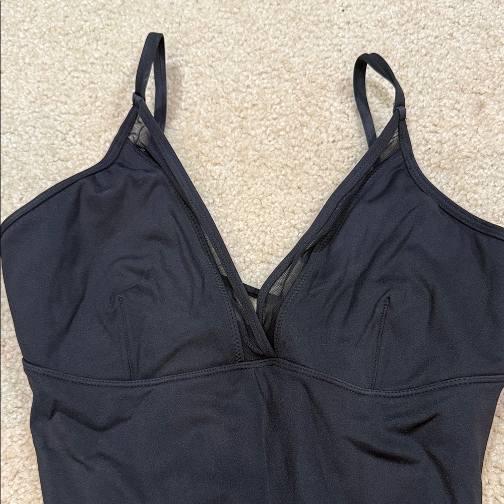 Classic Black V-Neck One-Piece Swimsuit with Mesh Trim